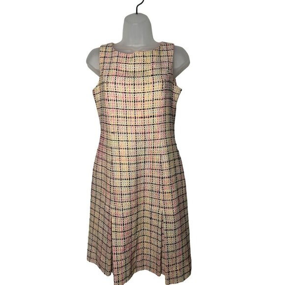 Talbots Dresses & Skirts - Talbots Silk Sleeveless Classic Tweed Shift Dress SZ 4 60s Pink Black Check USA
